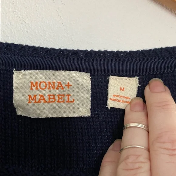 Anthropologie Mona Mabel navy cardigan with mixed media floral appliqués - Picture 5 of 16